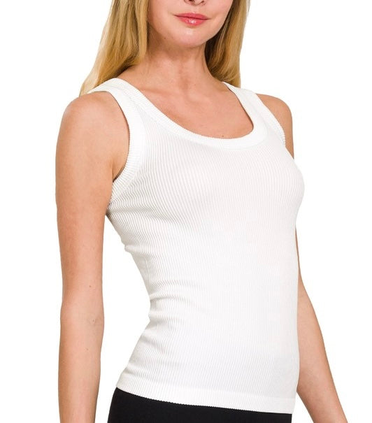 White Seamless Reversible Ribbed Tank