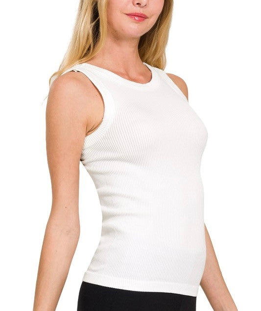 White Seamless Reversible Ribbed Tank