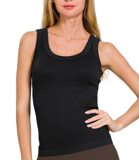 Black Seamless Reversible Ribbed Tank