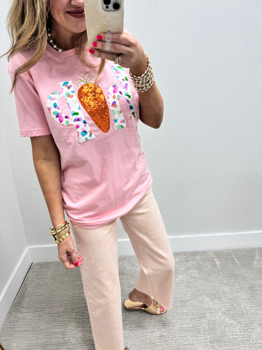 Light Pink Easter Hand Stitched Hop Short Sleeve FS