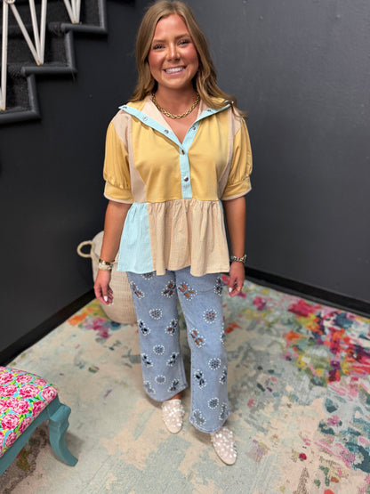 Floral Pearl Cut Out Jeans