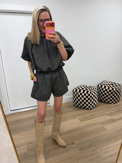Black Polka Dot Crop Bubble Two Piece Set