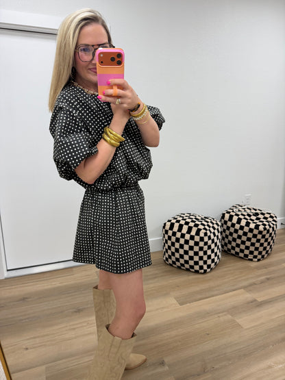Black Polka Dot Crop Bubble Two Piece Set