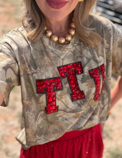 Queen of Sparkles Licensed Texas Tech Camo Tee