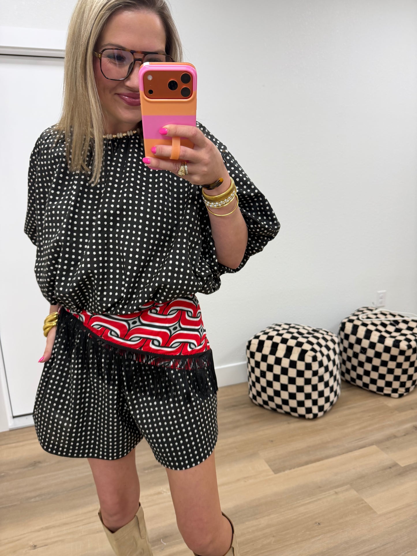 Black Polka Dot Crop Bubble Two Piece Set
