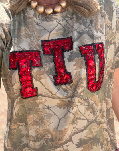 Queen of Sparkles Licensed Texas Tech Camo Tee