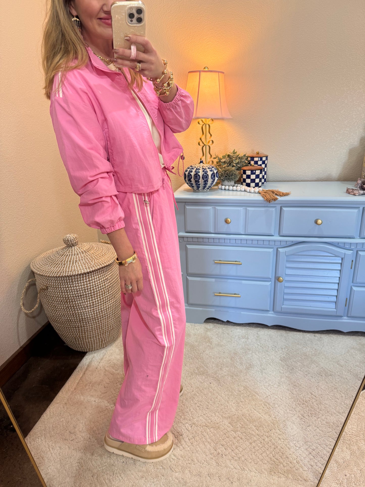 Pink Two Piece Windbreaker Set