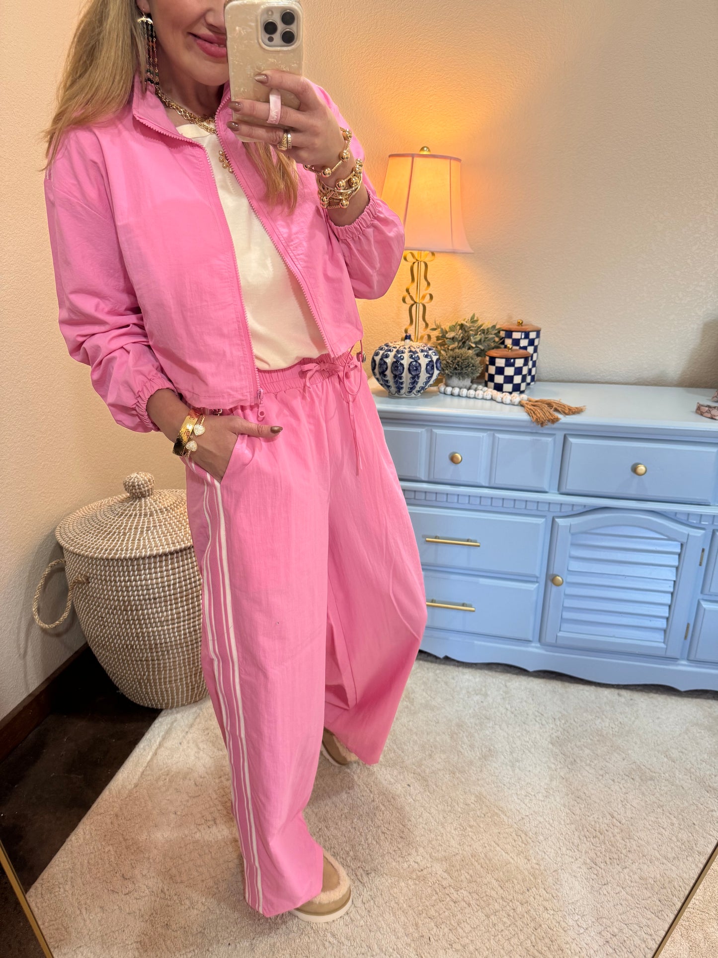 Pink Two Piece Windbreaker Set