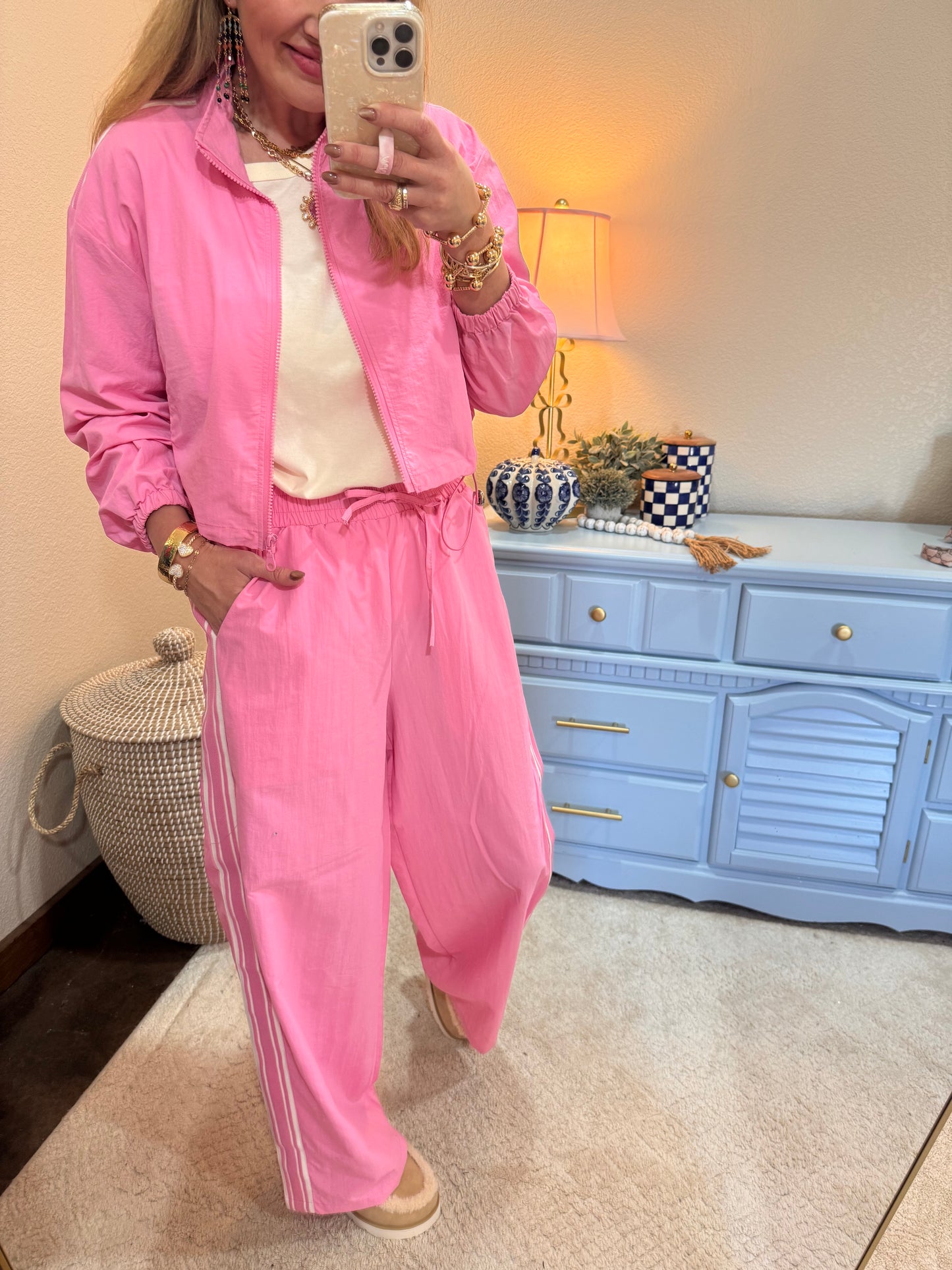 Pink Two Piece Windbreaker Set