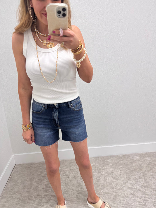 White Seamless Reversible Ribbed Tank