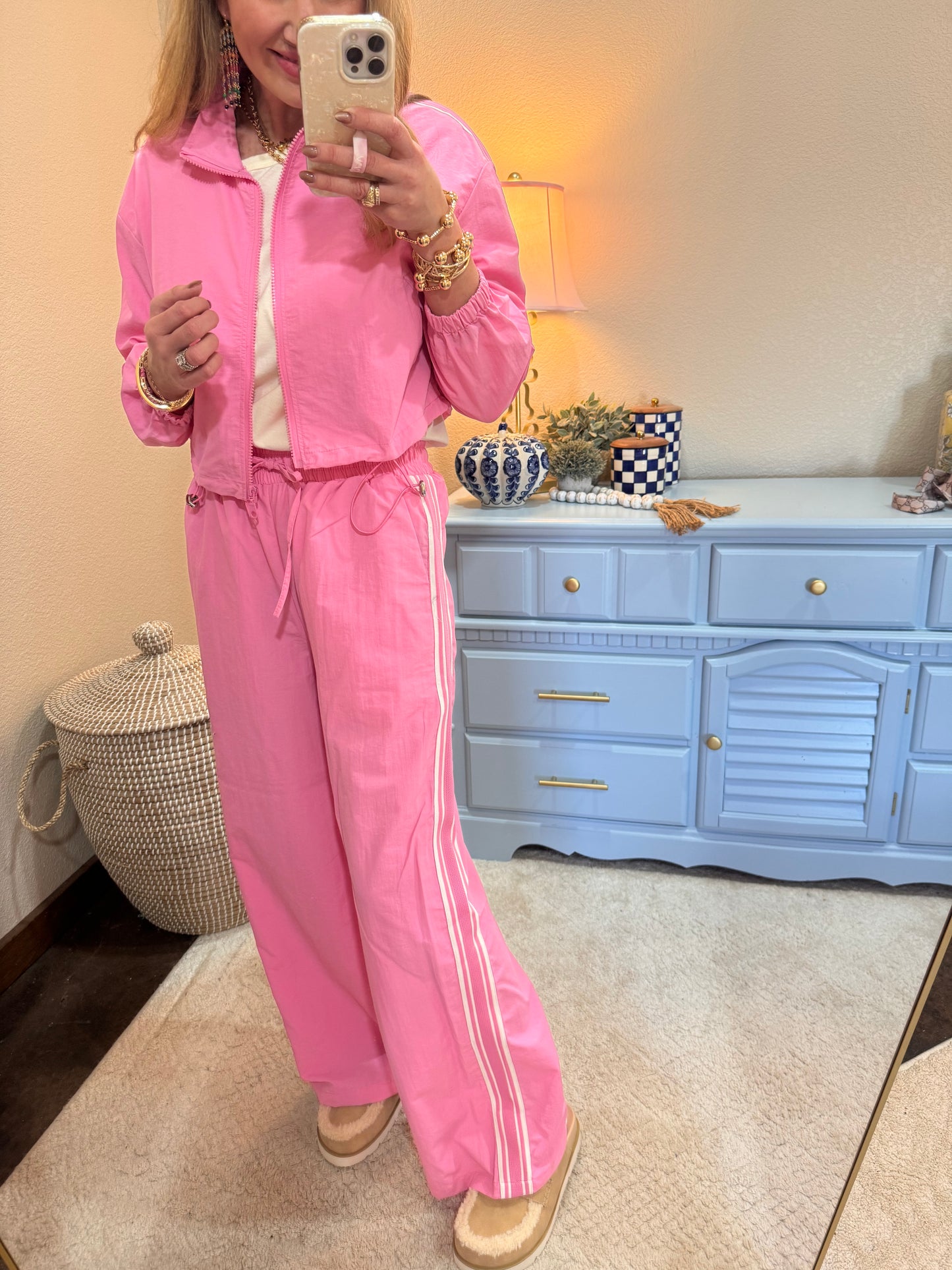 Pink Two Piece Windbreaker Set