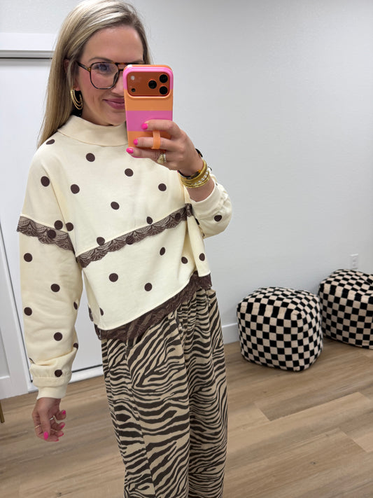 Ivory & Brown Polka Dot Long Sleeve