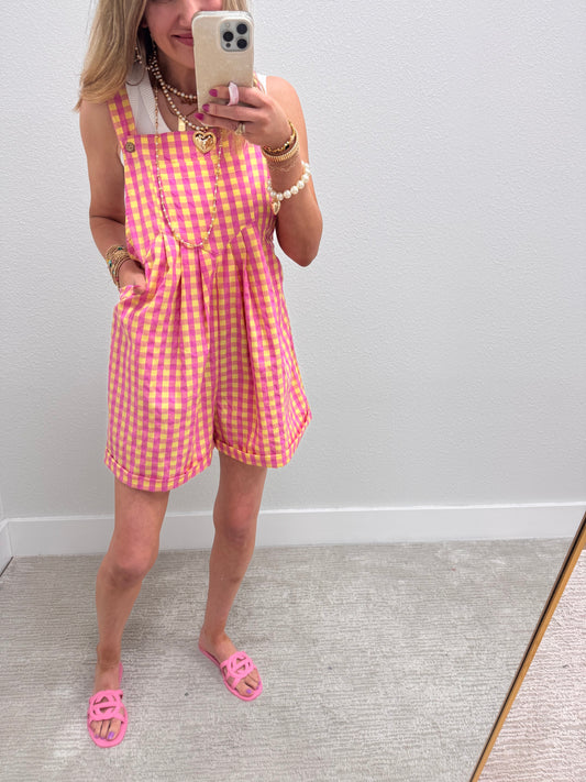 Pink and Yellow Gingham Checkered Romper