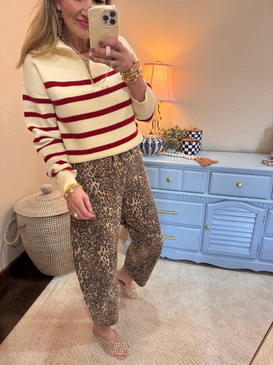 Red & Cream Half Zip Sweater