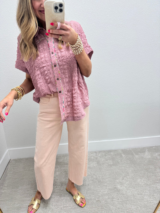 Mauve Crinkly Texture Piping Top