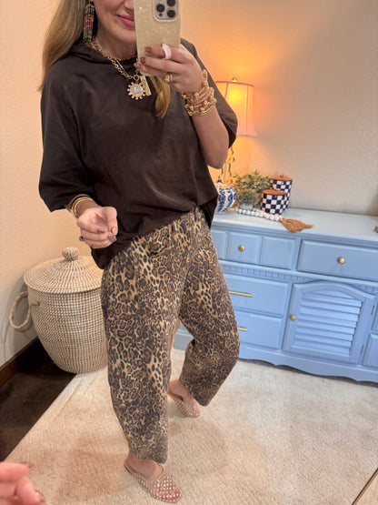 Leopard Mid Waisted Barrel Leg Jeans FS