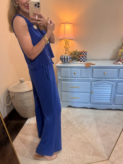 Blue Ribbed Pant Set