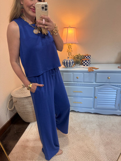 Blue Ribbed Pant Set