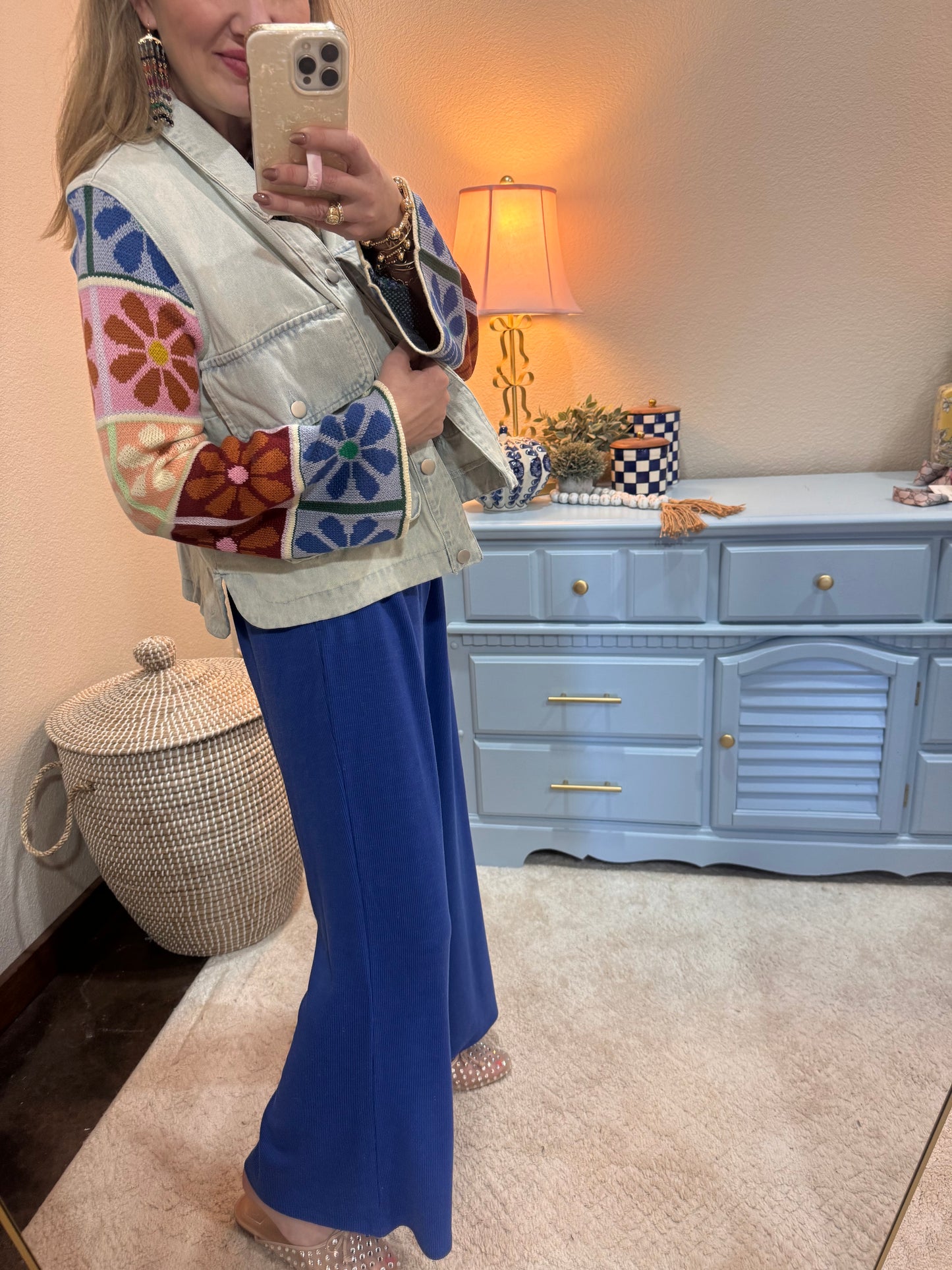 Blue Ribbed Pant Set