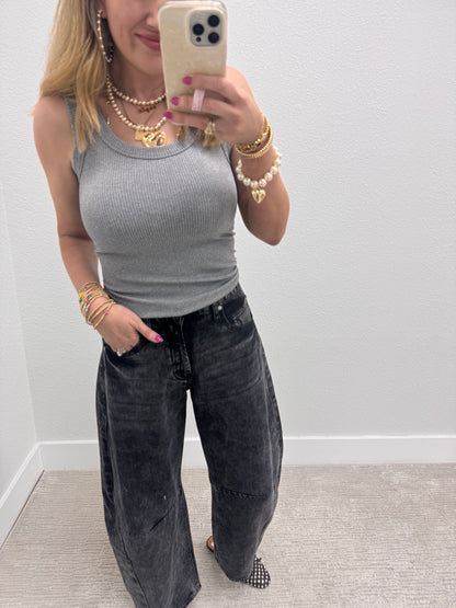 Gray Seamless Reversible Ribbed Tank