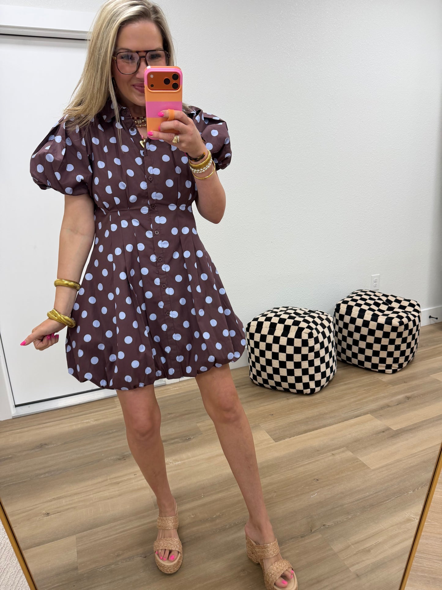 Burgundy Pleat Detail Polka Dot Balloon Dress