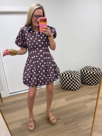 Burgundy Pleat Detail Polka Dot Balloon Dress
