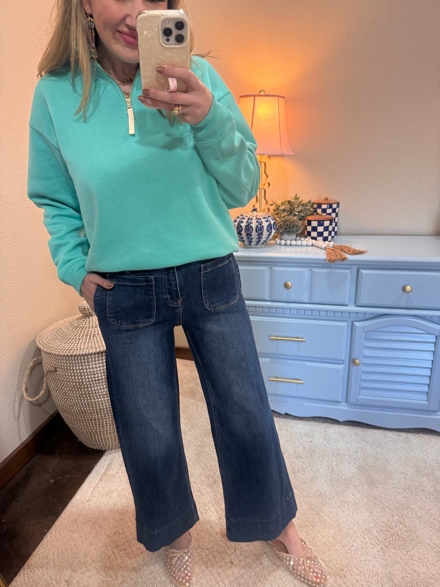 Turquoise Fleece Half Zip Sweatshirt