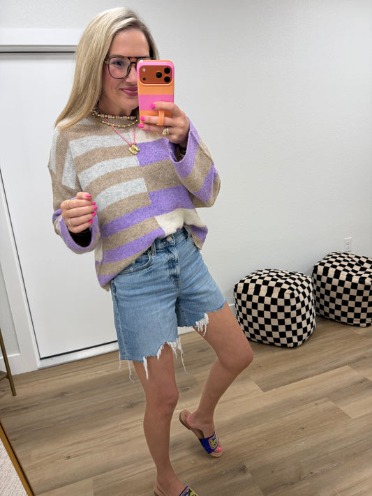 Lavender Lightweight Blend Color Block Sweater
