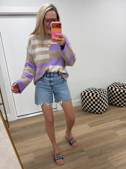 Lavender Lightweight Blend Color Block Sweater