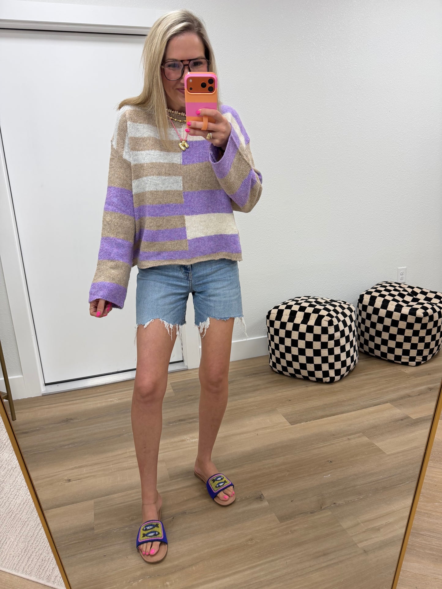 Lavender Lightweight Blend Color Block Sweater