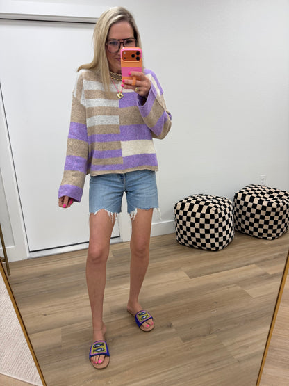 Lavender Lightweight Blend Color Block Sweater