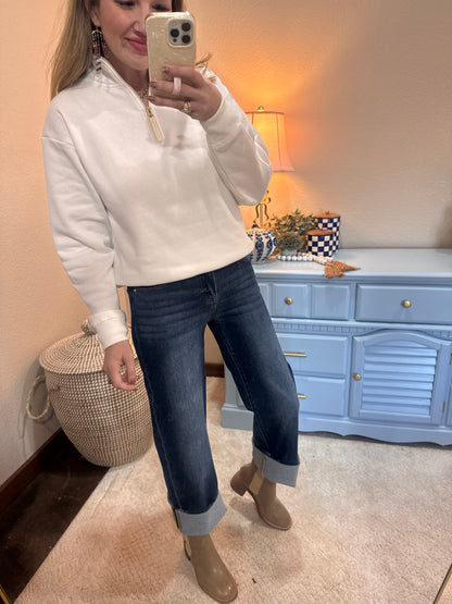 Off White Fleece Half Zip Sweatshirt