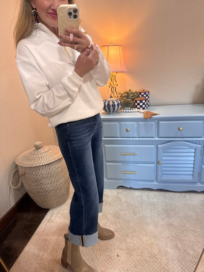 Off White Fleece Half Zip Sweatshirt