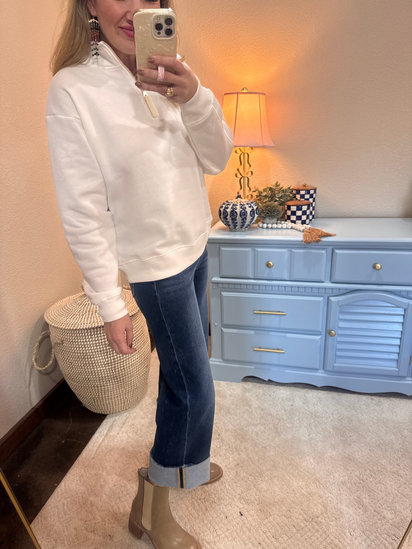 Off White Fleece Half Zip Sweatshirt