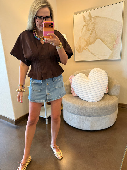 Espresso Pleated Waist Top