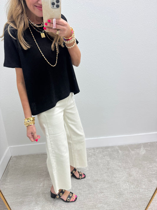 Black High Low Short Sleeve Knit Top