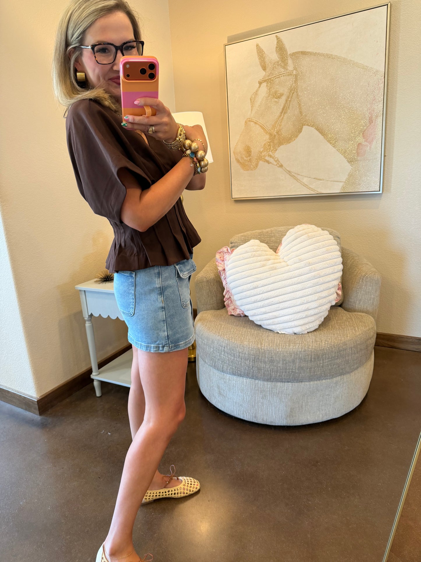 Bayeas Medium Gold Button Up Skort