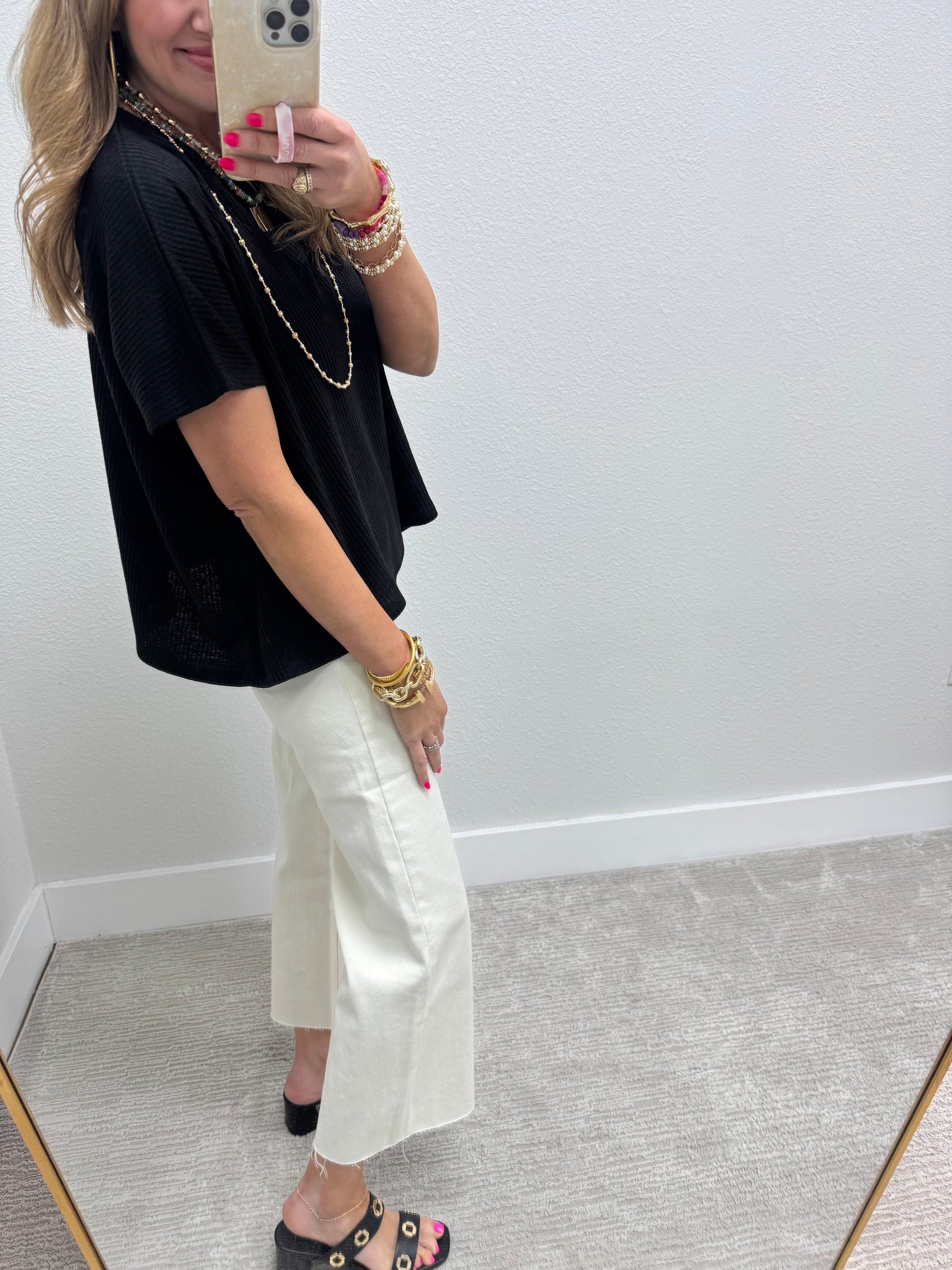 Black High Low Short Sleeve Knit Top