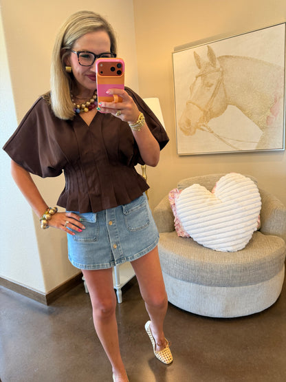 Espresso Pleated Waist Top