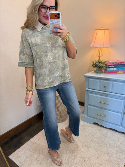 Camo Print Casual Knit Top & Shorts Set