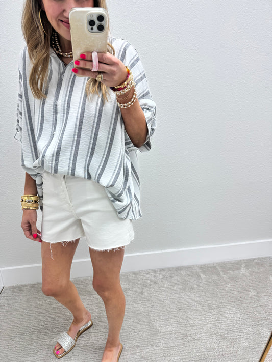 White DAZE Bottom Line Denim Shorts