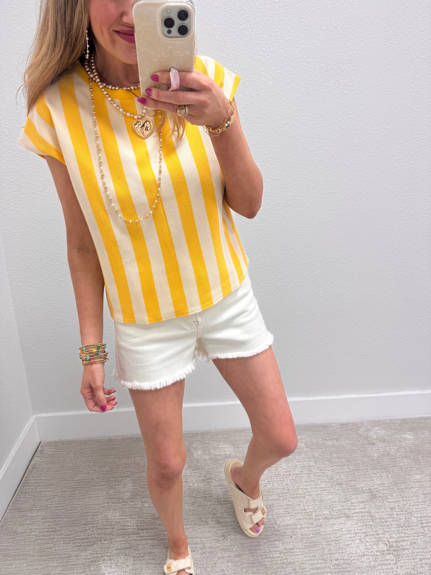 Yellow and Cream Striped Sleeveless Top