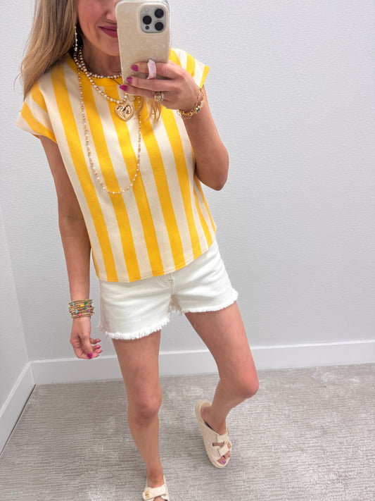 Yellow and Cream Striped Sleeveless Top