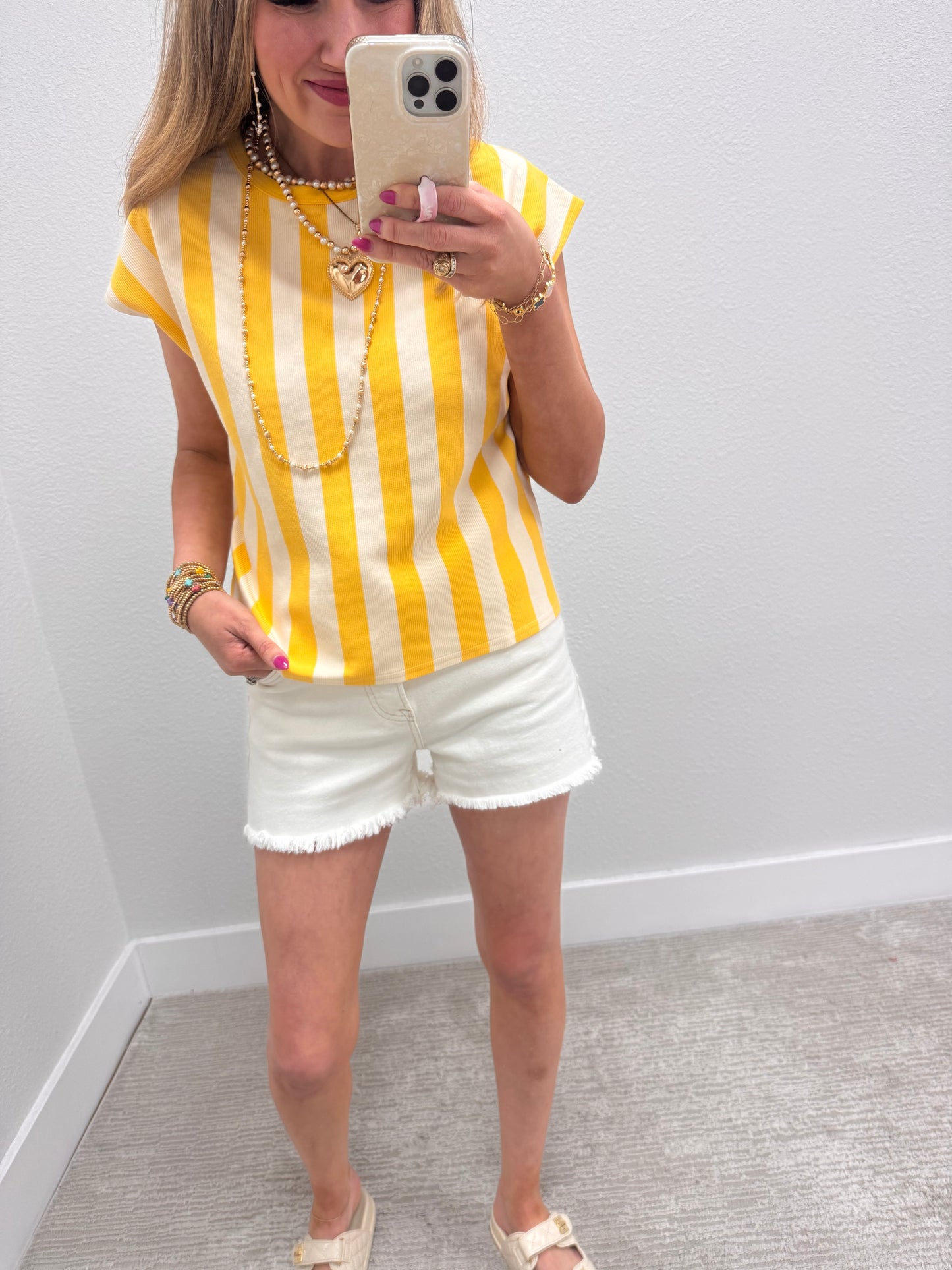 Yellow and Cream Striped Sleeveless Top