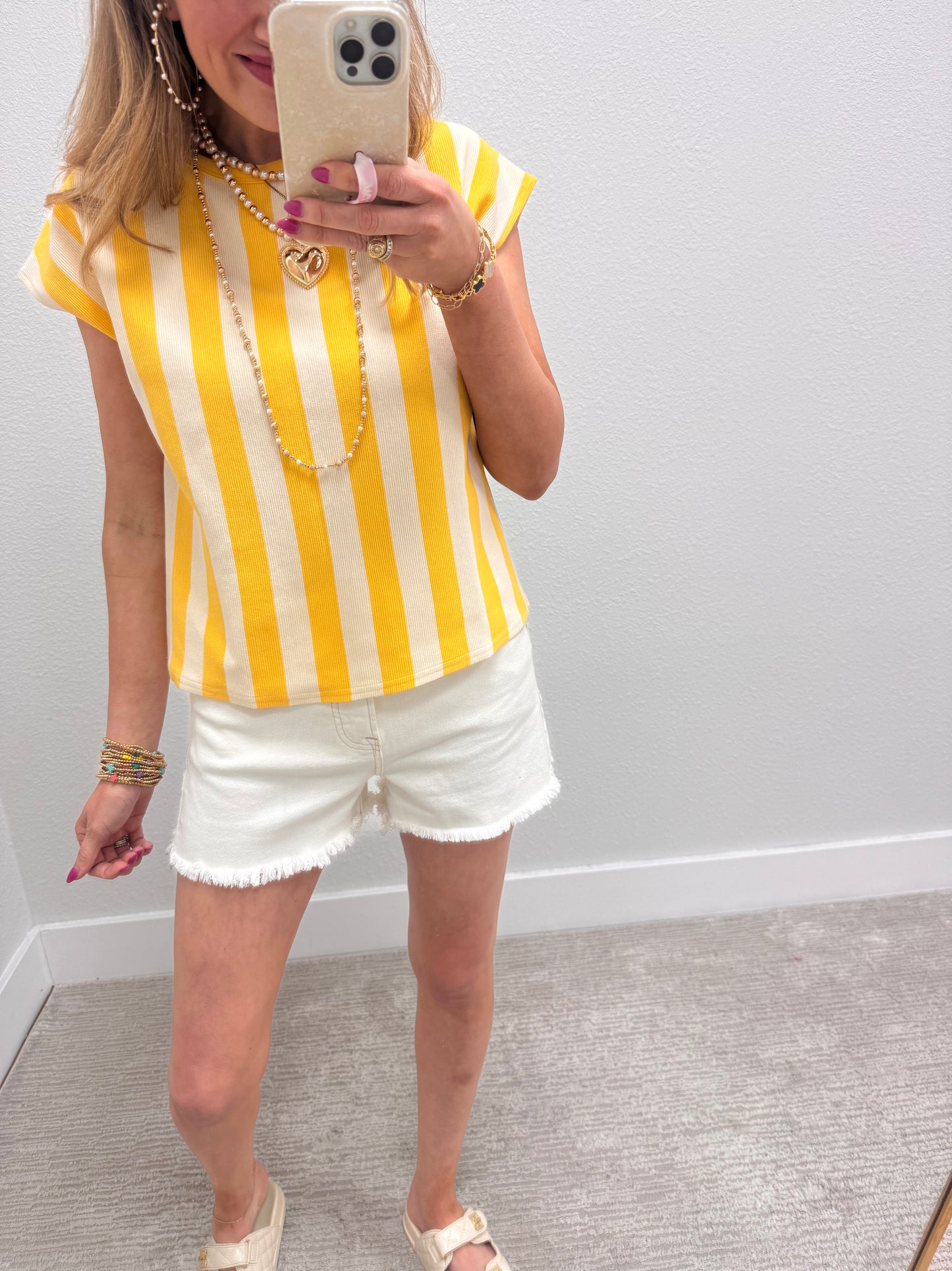 Yellow and Cream Striped Sleeveless Top