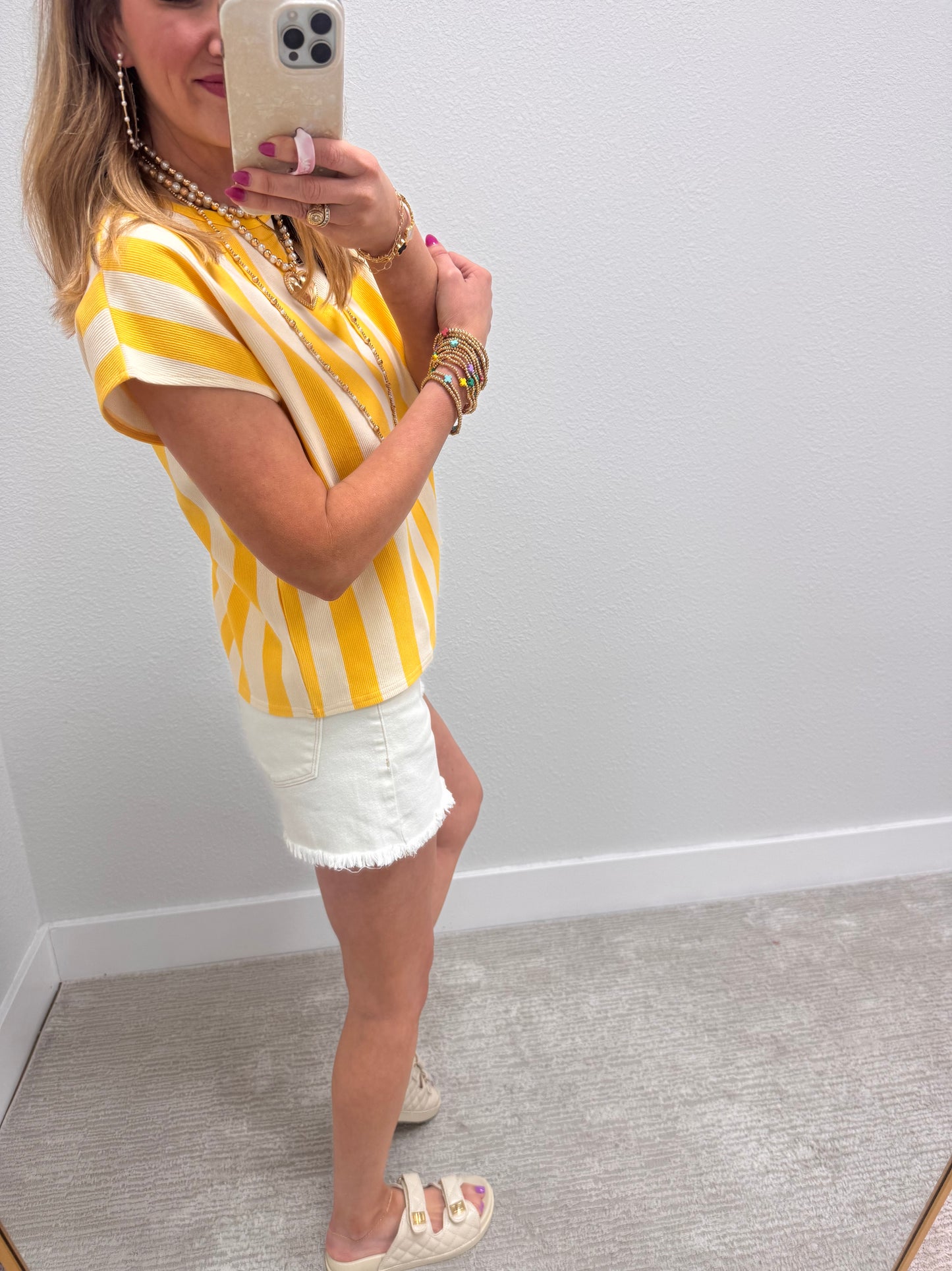 Yellow and Cream Striped Sleeveless Top