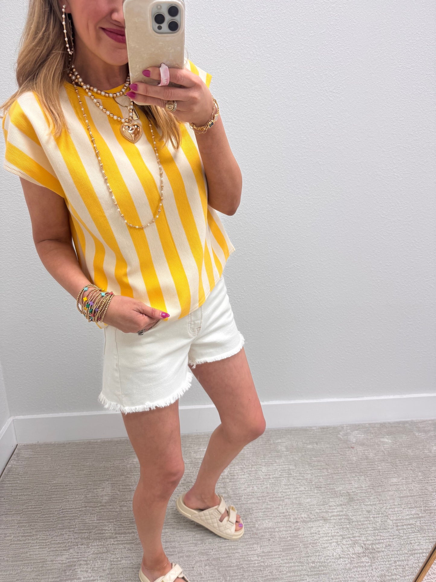 Yellow and Cream Striped Sleeveless Top