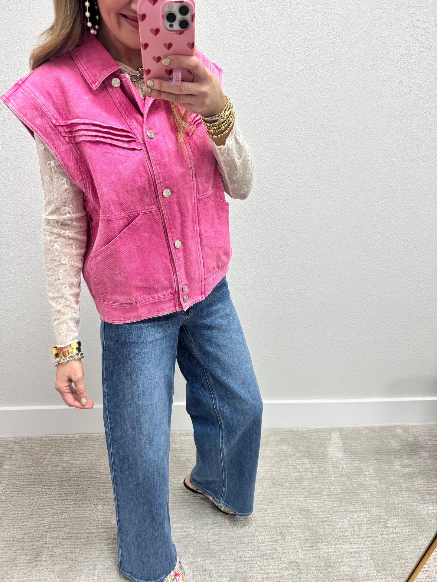 Pink Denim Vest