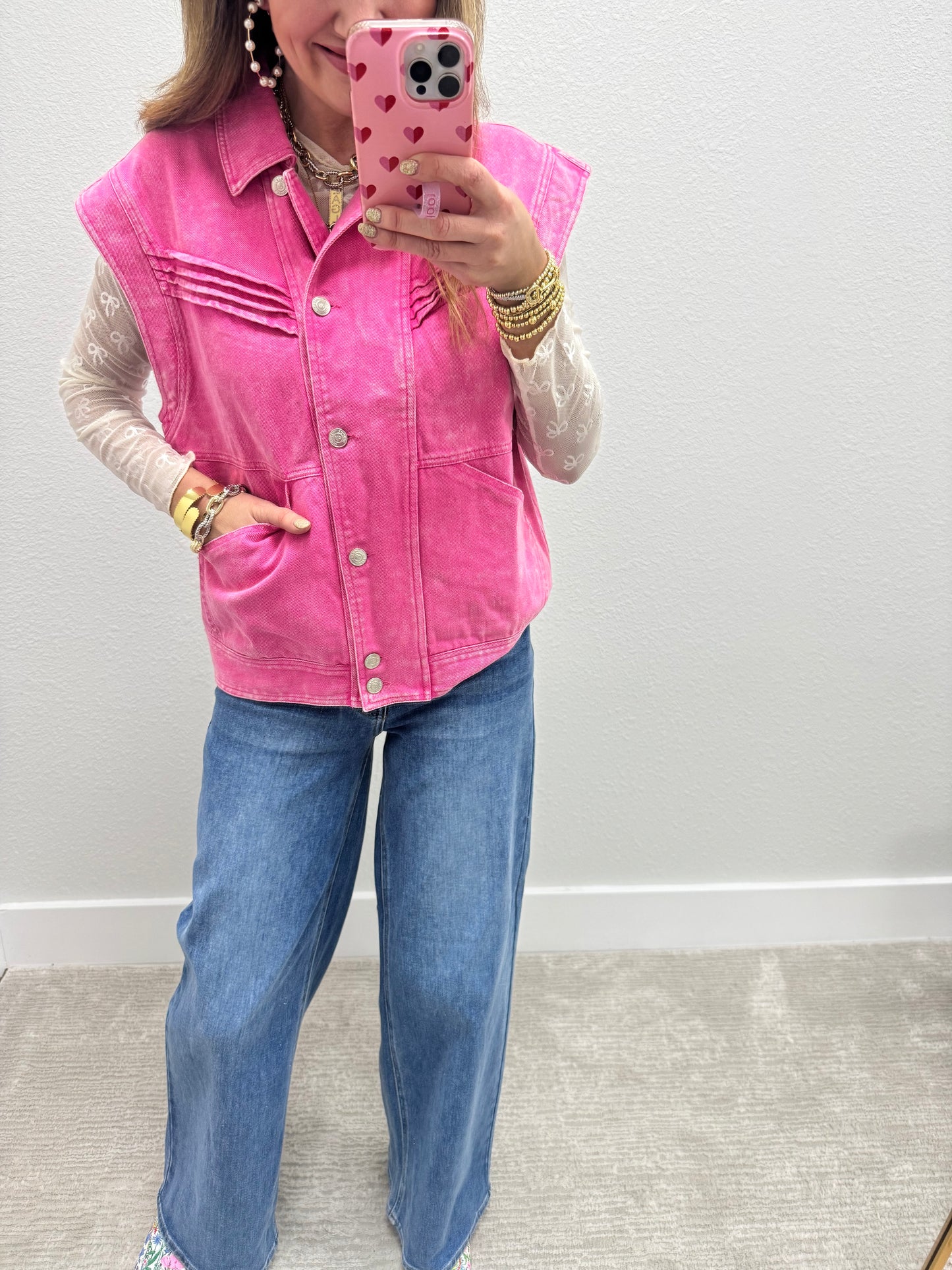 Pink Denim Vest
