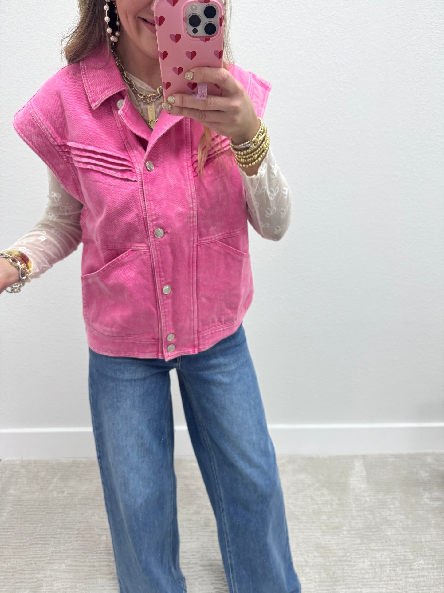 Pink Denim Vest